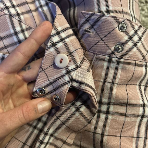 VTG Y2k Gray baribe Pink Plaid Mid Rise Trousers Pants Slacks Emo Goth Grunge - Picture 10 of 10